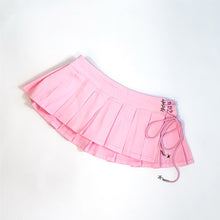 Load image into Gallery viewer, Pink Denim Side Lace Pleated Skirt
