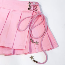 Load image into Gallery viewer, Pink Denim Side Lace Pleated Skirt
