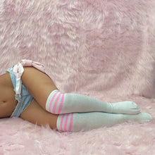 Load image into Gallery viewer, Bedazzled Pink Striped Knee High Socks