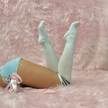 Load image into Gallery viewer, Bedazzled Black Striped Knee High Socks