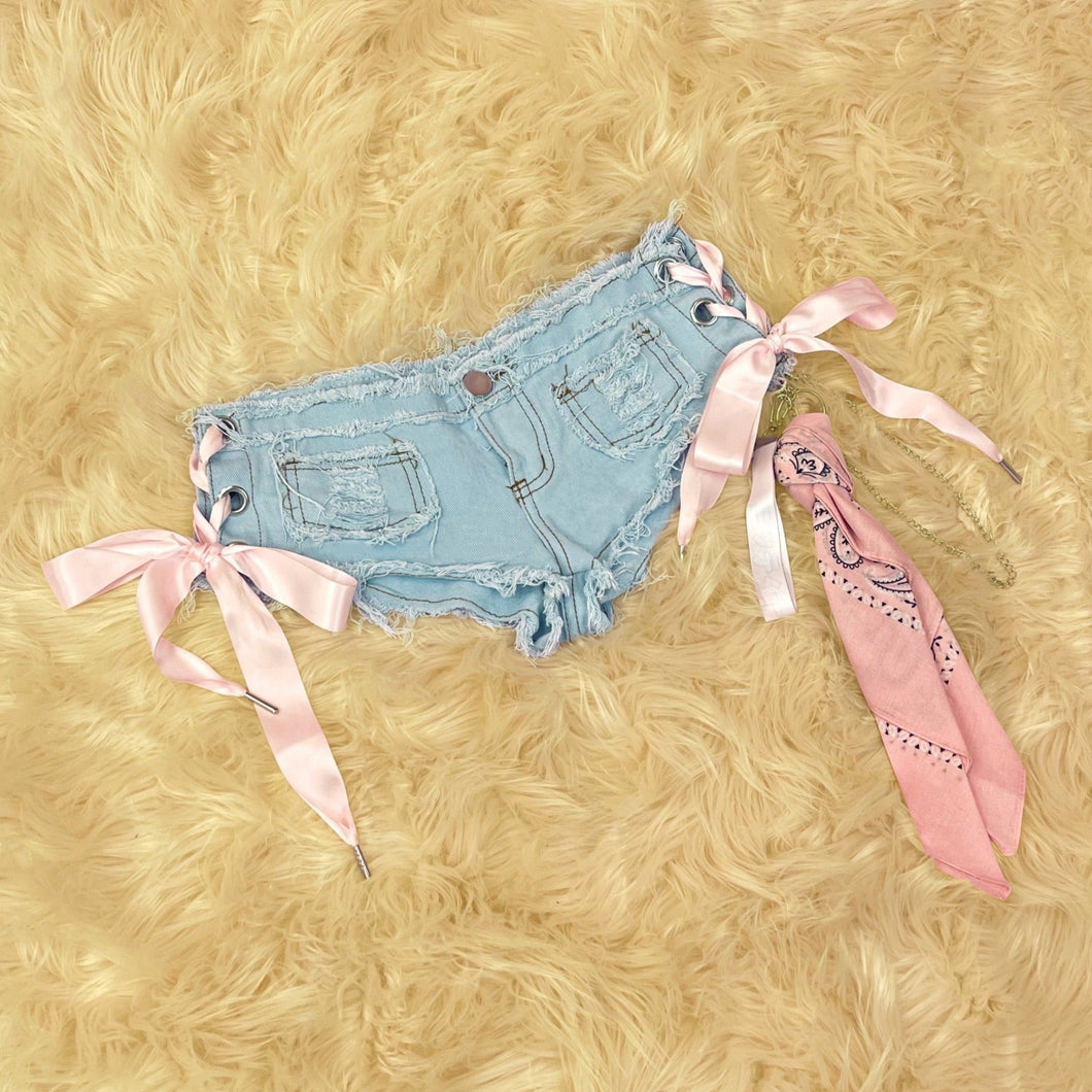 Blue Side Lace-Up Booty Shorts ✨