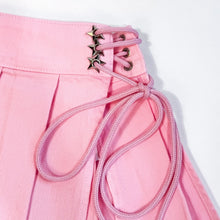 Load image into Gallery viewer, Pink Denim Side Lace Pleated Skirt
